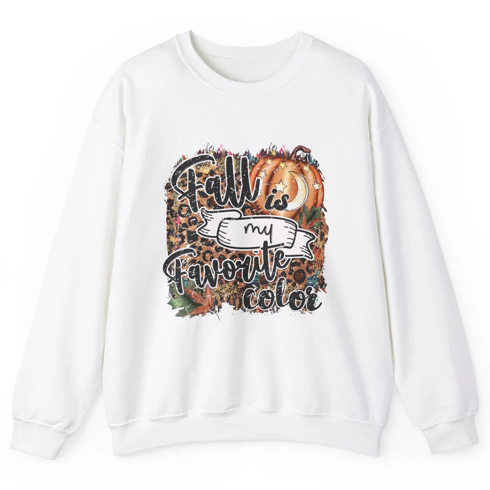 Retro Pumpkin Fall Is My Favorite Color Leopard Autumn Gift Unisex Crewneck Sweatshirt