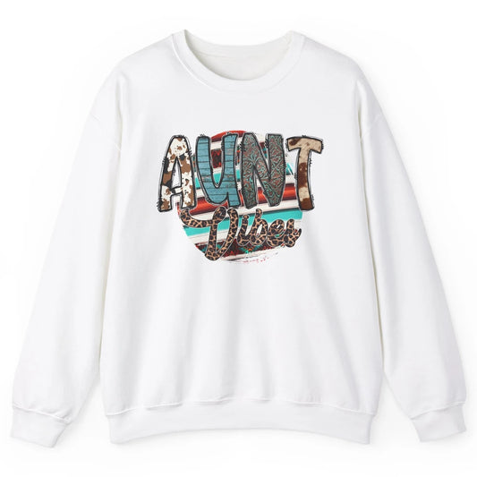 Aunt Vibes Cowhide Leopard Turquoise Western Country Auntie Unisex Crewneck Sweatshirt