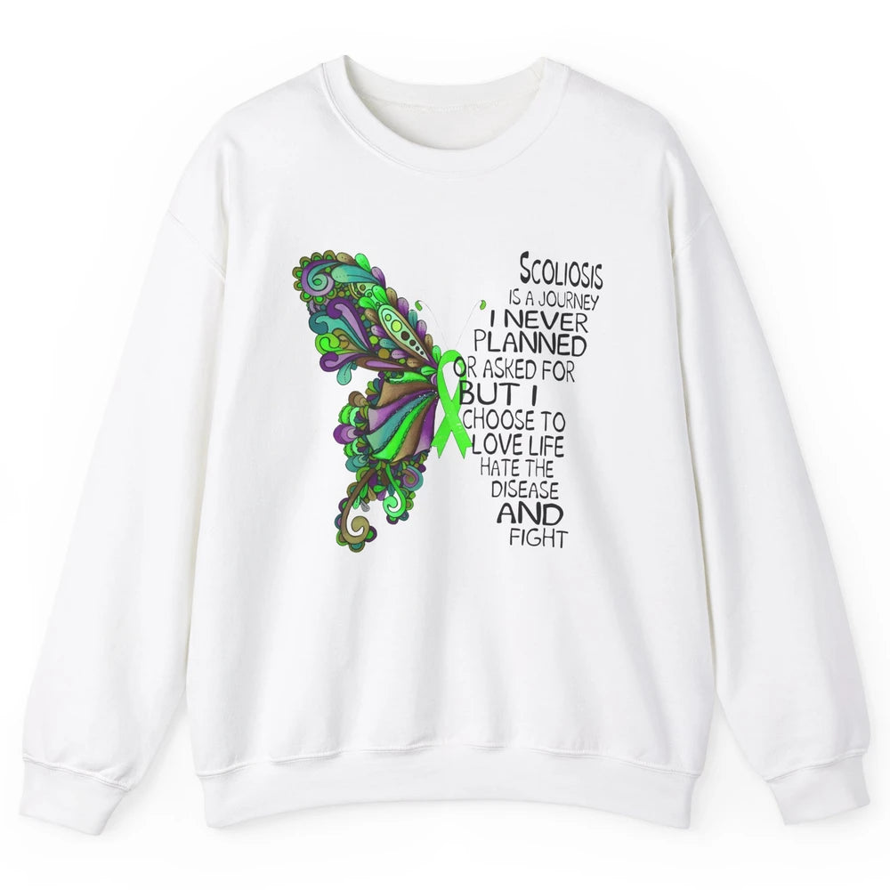 Scoliosis Is A Journey Scoliosis Awareness Butterfly Ribbon Unisex Crewneck Sweatshirt