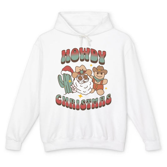 Merry Christmas Gingerbread Cowboy Xmas Santa Cactus Western Unisex Lightweight Hoodie