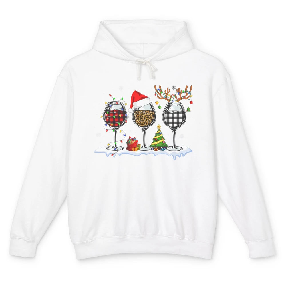 Merry Christmas Funny Red Wine Glass Santa Hat Reindeer Xmas Unisex Lightweight Hoodie