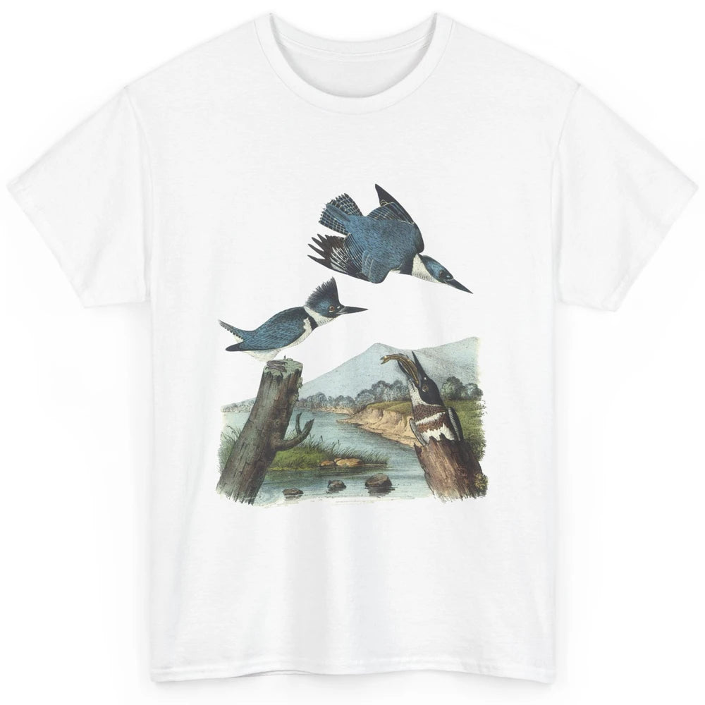 Watercolor Belted Kingfisher Bird Eat Fish Nature Birding Classic Unisex T-Shirt