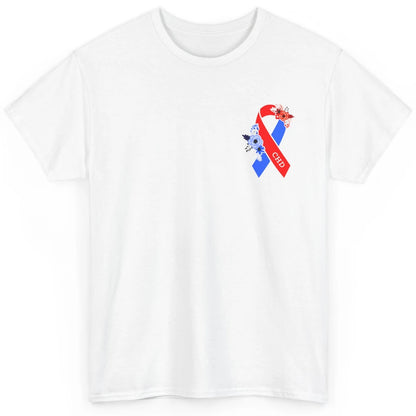 CHD Congenital Heart Disease Awareness Floral Ribbon Pocket Classic Unisex T-Shirt