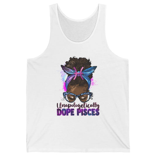 Unapologetically Dope Pisces Zodiac Leopard Afro Messy Bun Unisex Jersey Tank