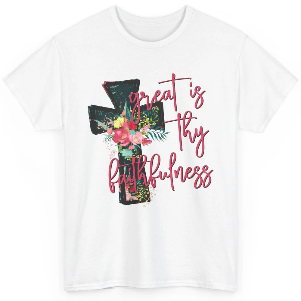 Floral Jesus Cross Great is Thy Faithfulness Christian Classic Unisex T-Shirt