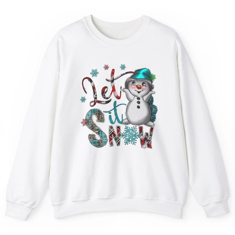 Leopard Snow Man Let It Snow Snowflakes Western Christmas Unisex Crewneck Sweatshirt