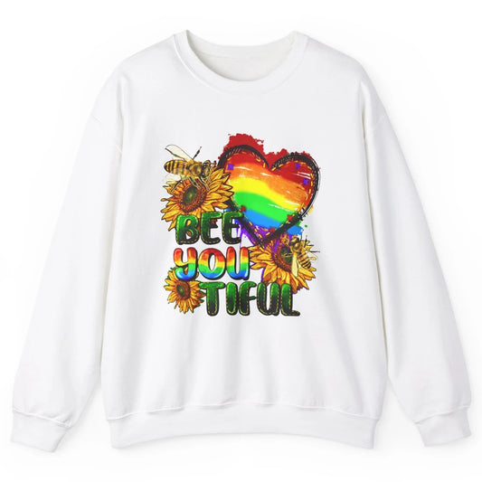 Bee You Tiful Pride Heart Rainbow Sunflower LGBT Pride Month Unisex Crewneck Sweatshirt