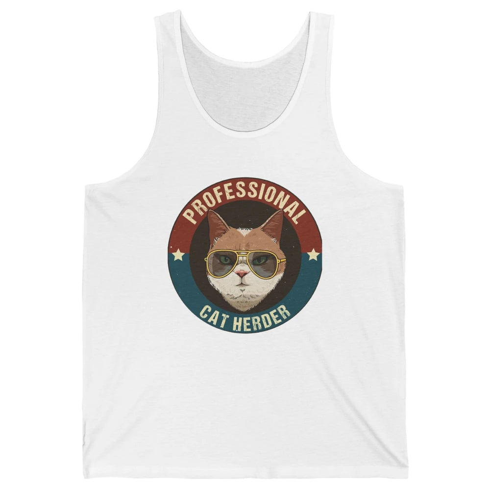 Vintage Cat Glasses Professional Cat Herder Cat Mom Cat Dad Unisex Jersey Tank