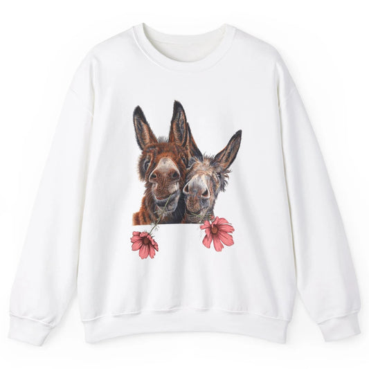 Wildflower Donkey Couple Retro Farm Animal Life Funny Donkey Unisex Crewneck Sweatshirt