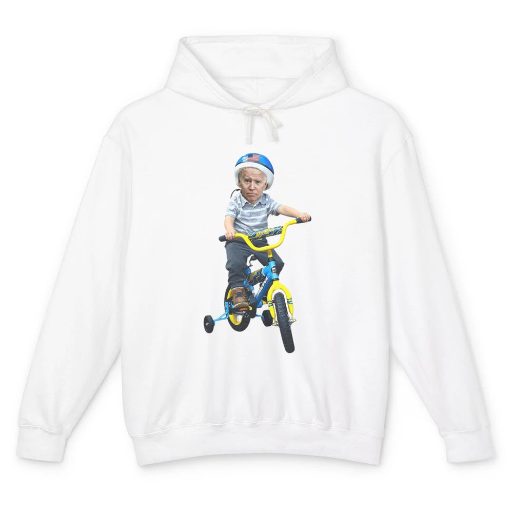 Baby Joe Biden Riding Tricycle Funny Bike Fall Meme Pun Vote Unisex Lightweight Hoodie