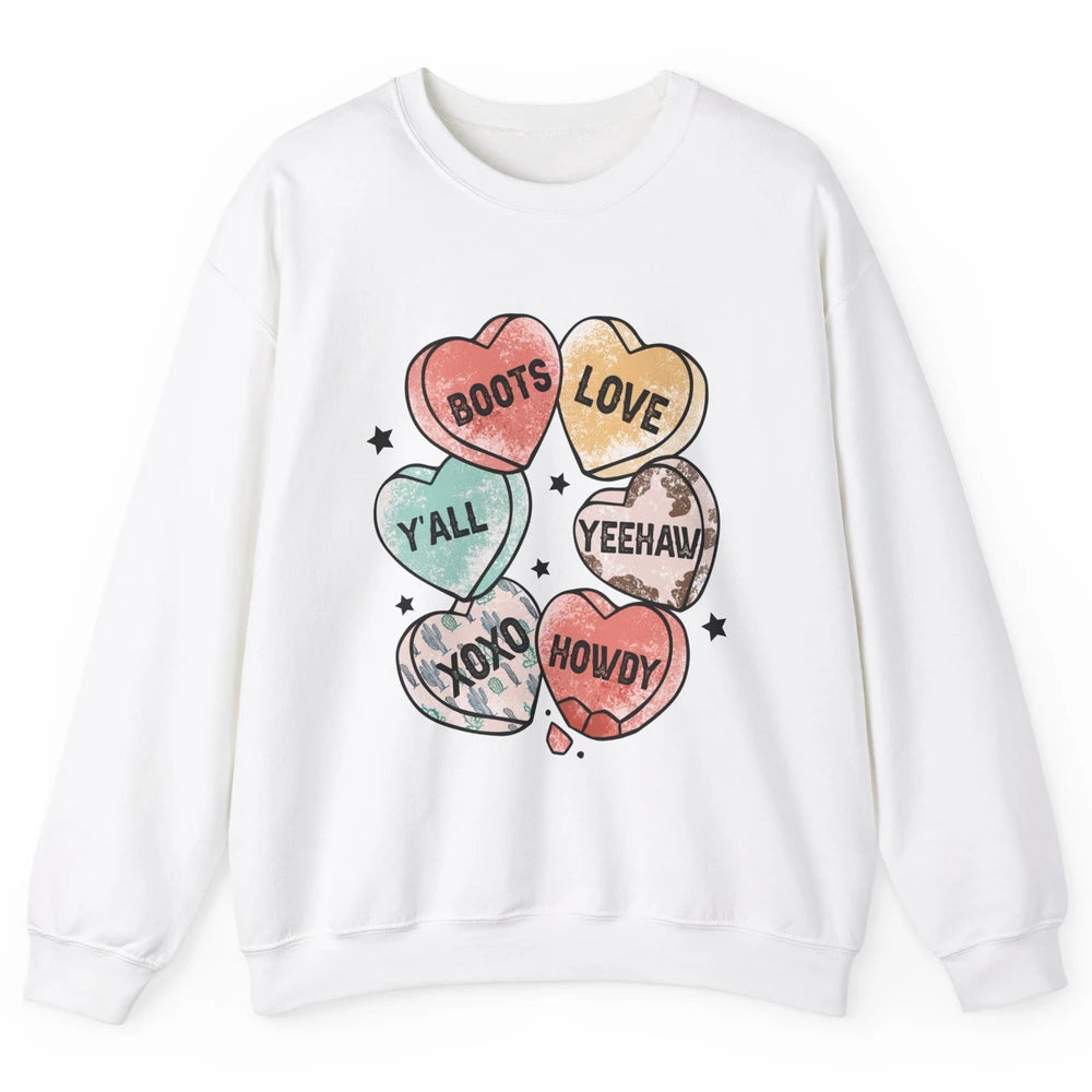 XOXO Love Cowboy Boots Howdy Cowgirl Hearts Western Country Happy Valentine's Day Yeehaw Vintage Cactus Unisex Crewneck Sweatshirt