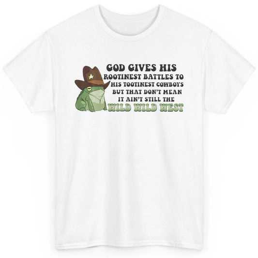 Cute Frog Cowboy Hat God Give Jesus Rodeo Howdy Cottagecore Classic Unisex T-Shirt