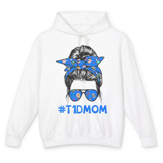 T1D Proud Mom Leopard Messy Bun Warrior Diabetes Awareness Unisex Lightweight Hoodie