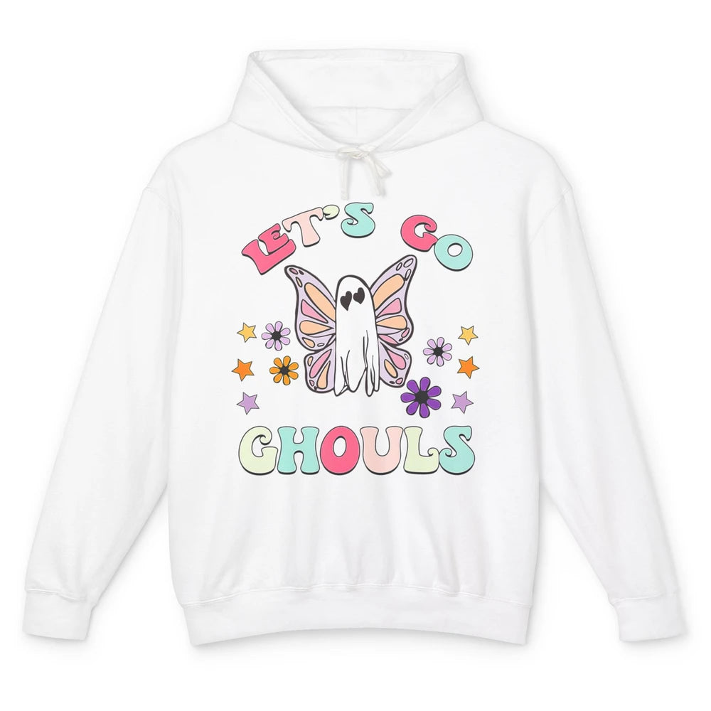 Groovy Let Go Ghouls Retro Floral Boo Spooky Ghost Halloween Unisex Lightweight Hoodie