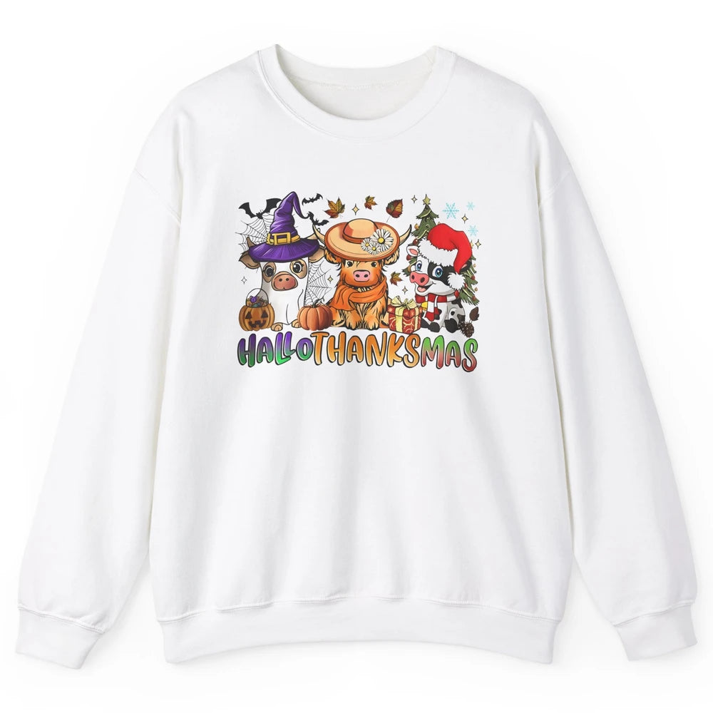 Baby Cow Pig Happy Hallo-thank-mas Fall Pumpkin Thanksgiving Unisex Crewneck Sweatshirt