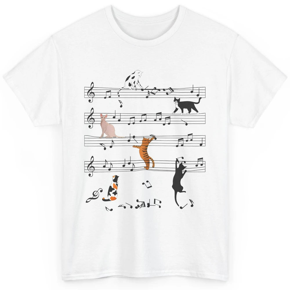 Funny Black Cats Music Sheet Kittens Playing Musical Notes Classic Unisex T-Shirt