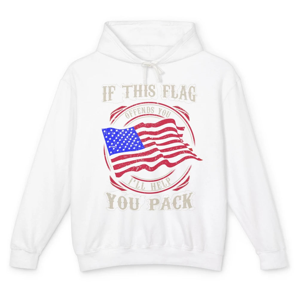 Retro US Flag If This Offends You I'll Help Pack Veteran Day Unisex Lightweight Hoodie