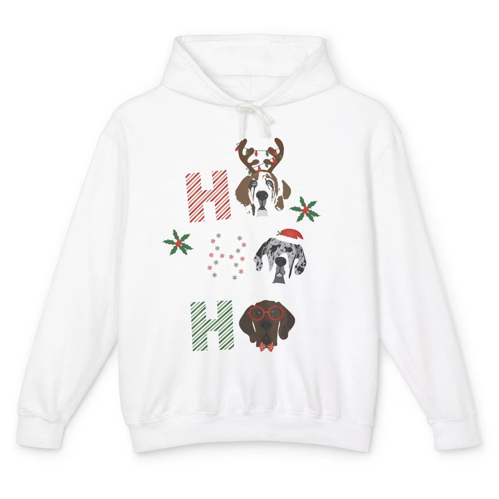 Merry Christmas Great Dane Dog Xmas Reindeer Santa Hat Ho Ho Unisex Lightweight Hoodie