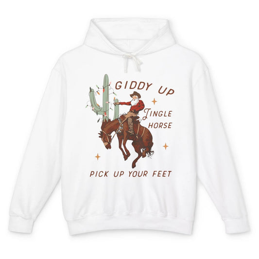 Cowboy Santa Horsing Giddy Up Jingle Horse Christmas Cactus Unisex Lightweight Hoodie