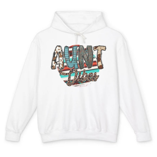 Aunt Vibes Cowhide Leopard Turquoise Western Country Auntie Unisex Lightweight Hoodie