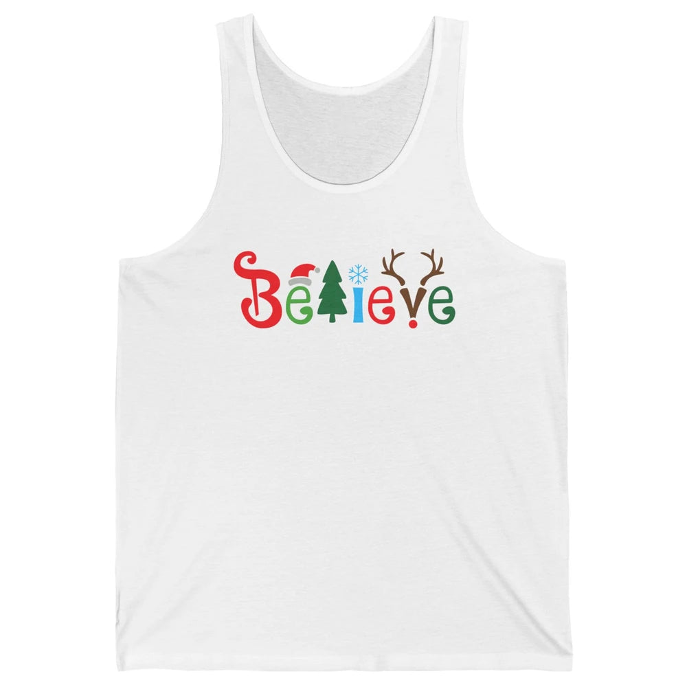 Funny Santa Claus Hat Believe Snowflakes Christmas Costume Unisex Jersey Tank