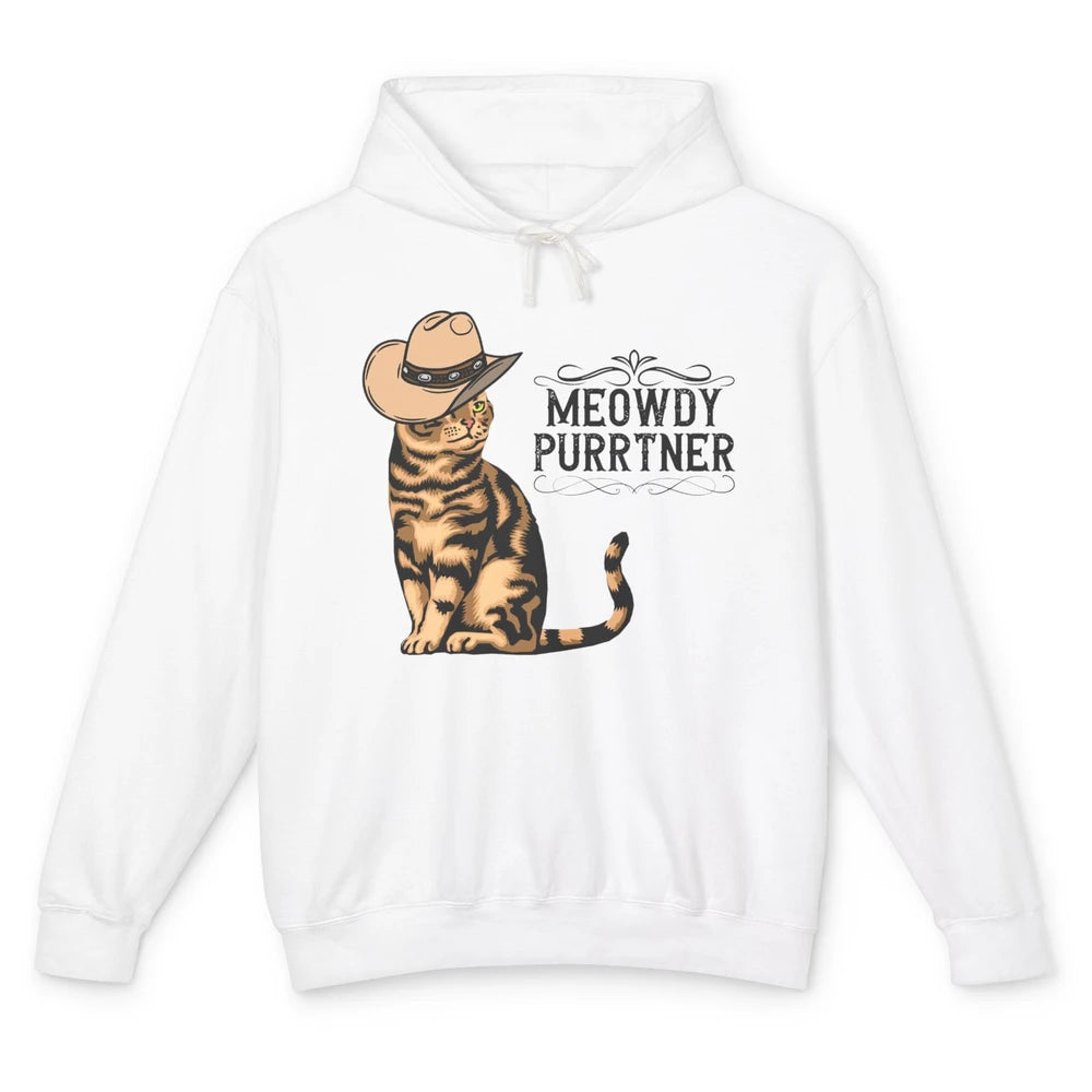 Funny Cat Cowboy Meowdy Purrtner Western Country Cat Mom Unisex Lightweight Hoodie