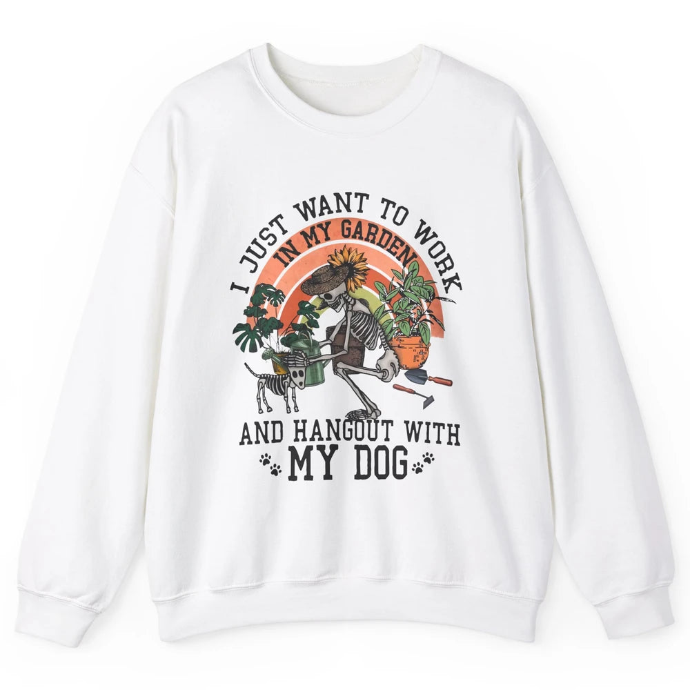 Retro Skeleton Gardening In The Garden Hang Out With My Dog Unisex Crewneck Sweatshirt