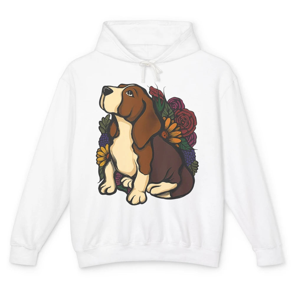 Cute Beagle Dog Floral Dog Mom Life Watercolor Wildflowers Unisex Lightweight Hoodie