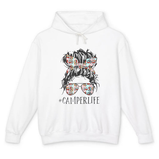 Camper Life Messy Bun Hair Mom Camping Outdoor Mothers Day Unisex Lightweight Hoodie