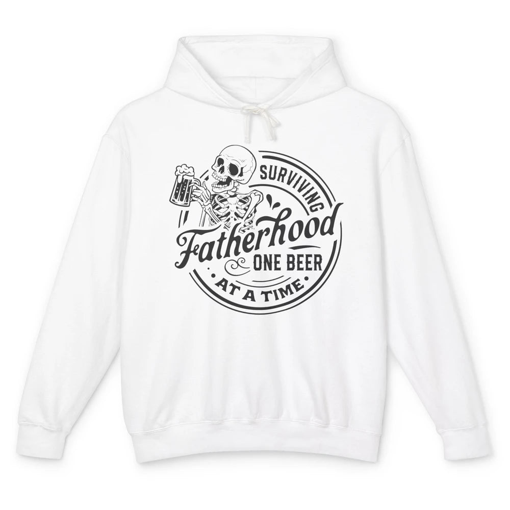 Skeleton Survive Fatherhood One Beer At A Time Fathers Day Unisex Lightweight Hoodie