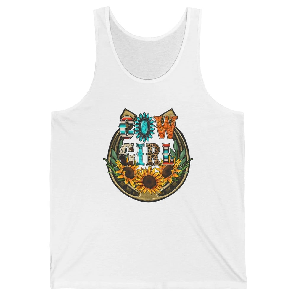 Western Country Sunflowers Retro Cowhide Serape Horseshoe Unisex Jersey Tank