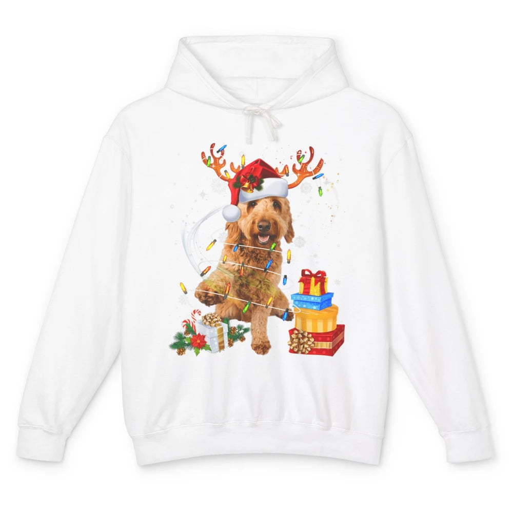 Merry Christmas Goldendoodle Dog Reindeer Xmas Lights Puppy Unisex Lightweight Hoodie