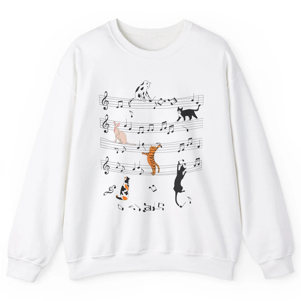 Cat On Music Sheets Cute Music Notes Funny Cat Musician Unisex Crewneck Sweatshirt