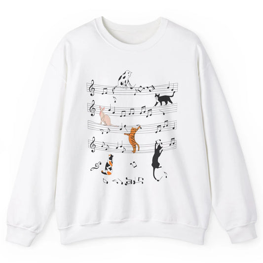 Cat On Music Sheets Cute Music Notes Funny Cat Musician Unisex Crewneck Sweatshirt