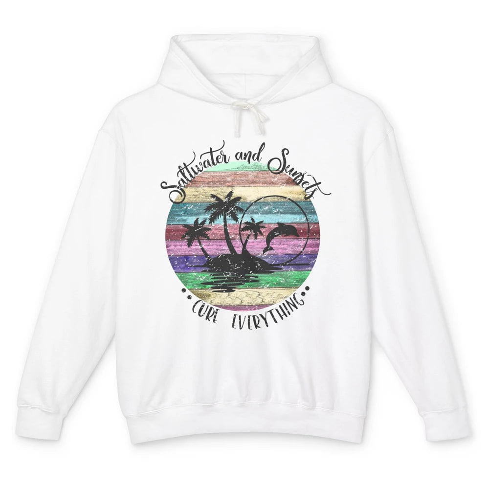 Retro Beach Sunset Saltwater and Sunsets Cure Everything Unisex Lightweight Hoodie