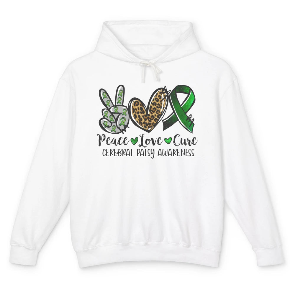 Cerebral Palsy Awareness Heart Green Ribbon Peace Love Cure Unisex Lightweight Hoodie