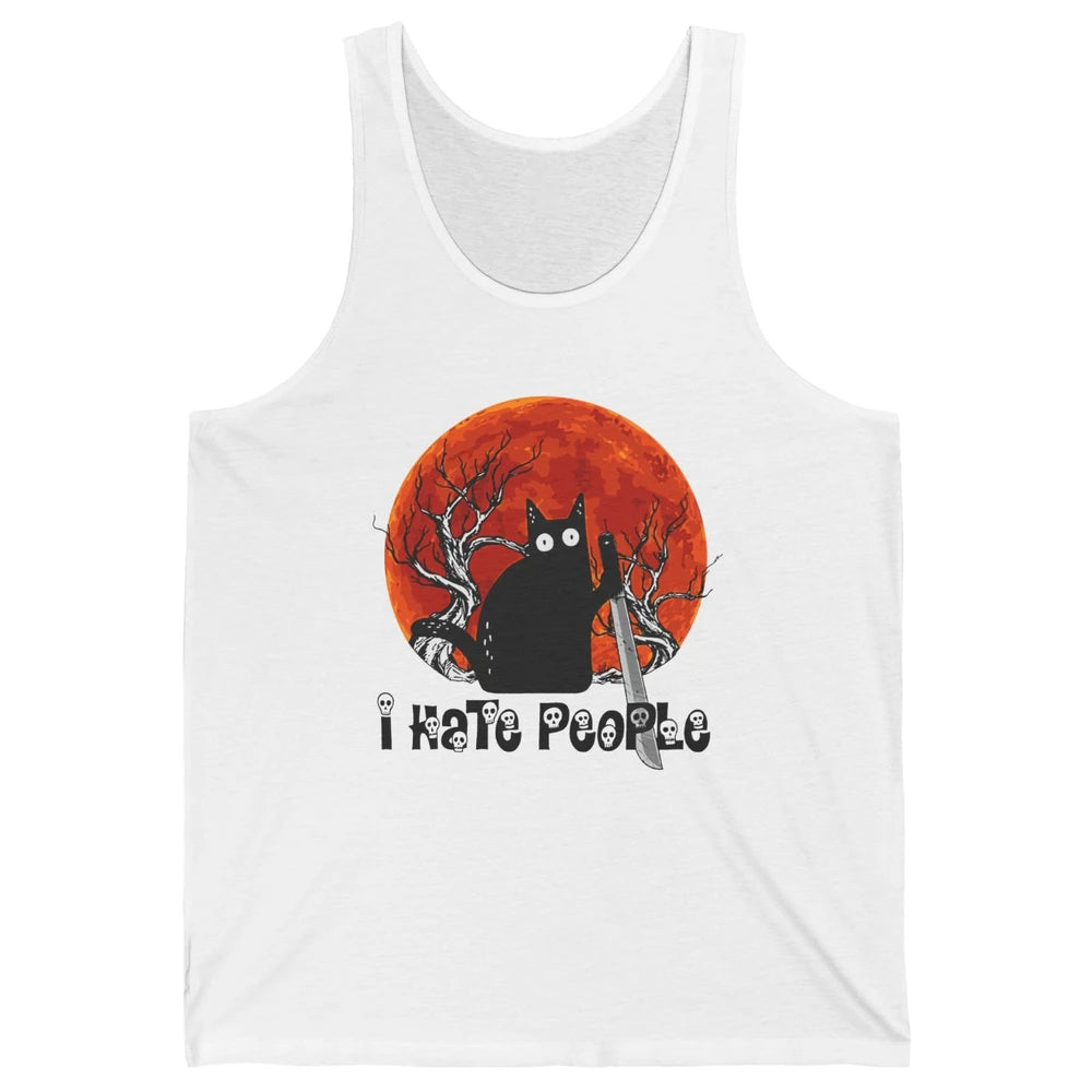 Black Cat Murderer I Hate People Pumpkin Halloween Costume Unisex Jersey Tank