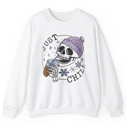 Funny Skeleton Coffee Just Relax Snowflakes Christmas Unisex Crewneck Sweatshirt