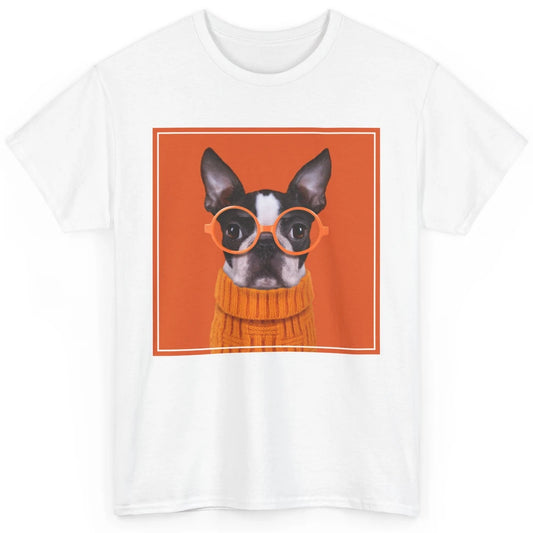 Funny Boston Terrier Face Orange Glasses Dog Nerd Cool Puppy Classic Unisex T-Shirt