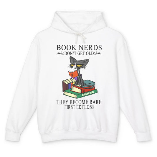 Cat Book Nerds Don't Get Old They Become Rare Reading Lovers Unisex Lightweight Hoodie