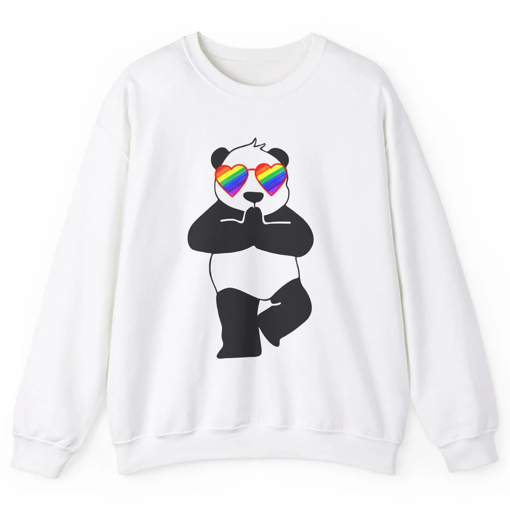 Yoga Panda LGBT Gay Pride Month Rainbow Sunglasses Love Unisex Crewneck Sweatshirt