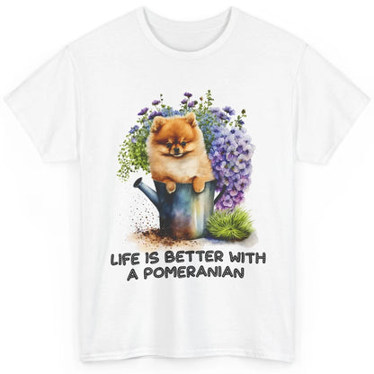 Cute Pomeranian Puppy Flowers Life Is Better With Pomeranian Classic Unisex T-Shirt