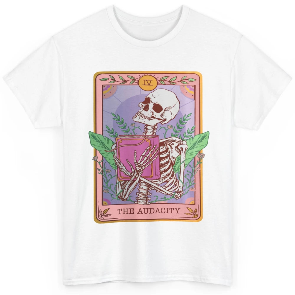 Retro Skeleton Reading Book The Audacity Plants Tarot Card Classic Unisex T-Shirt