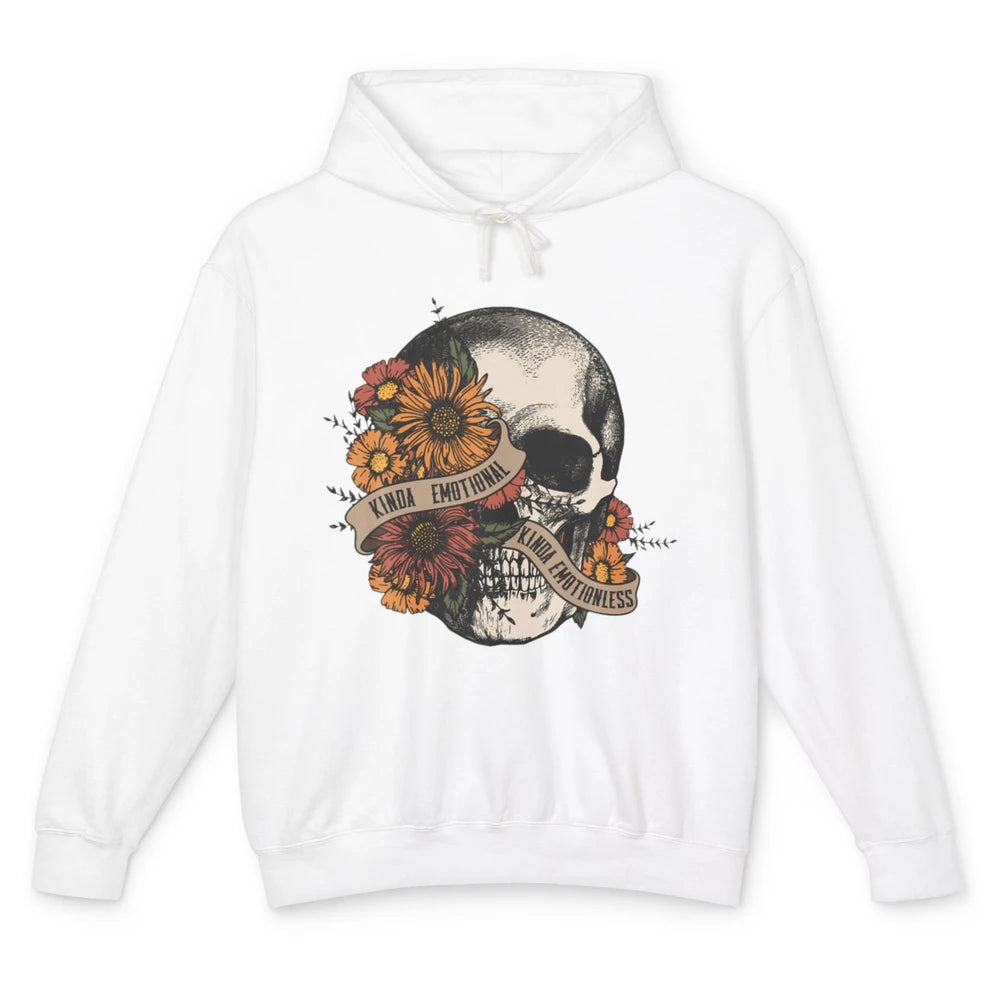 Kinda Emotional Emotionless Flower Skull Vintage Skeleton Unisex Lightweight Hoodie