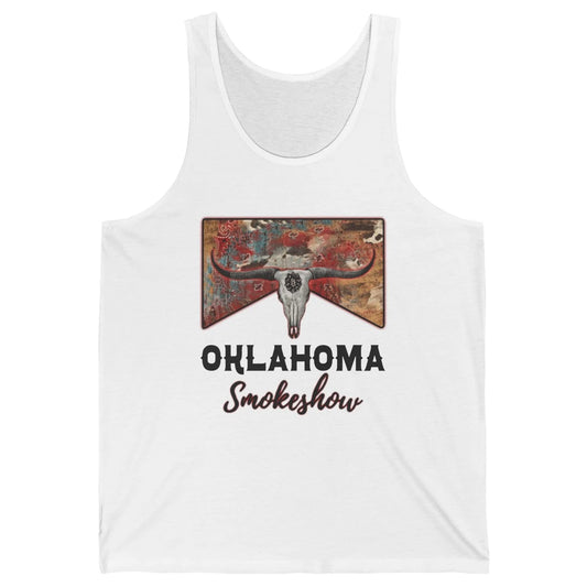 Boho Bull Skull Cow Print Oklahoma Smokeshow Western Country Unisex Jersey Tank