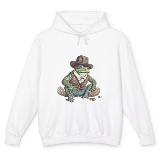 Cute Frog Cowboy Hat Funny Animal Rodeo Howdy Cottagecore Unisex Lightweight Hoodie