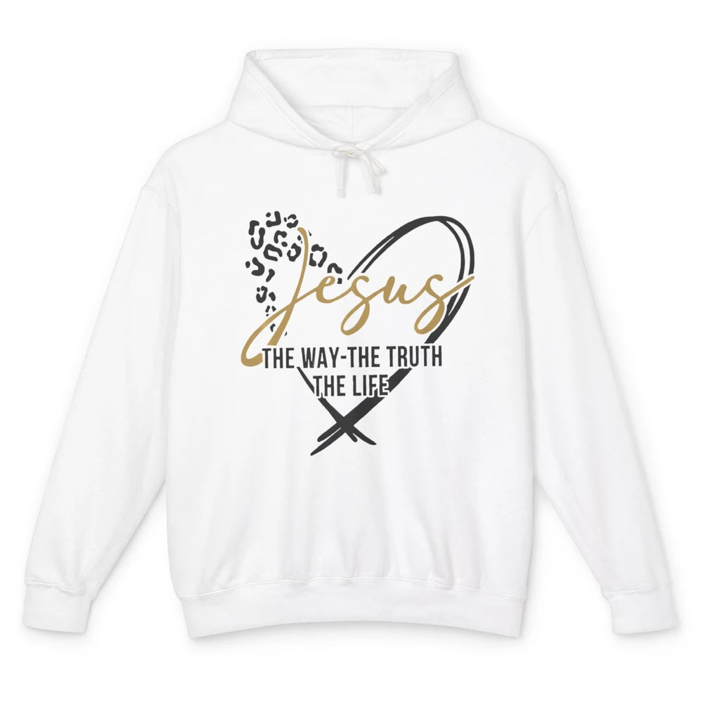 Way Truth Life Bible Verse Christian Jesus God Leopard Heart Unisex Lightweight Hoodie