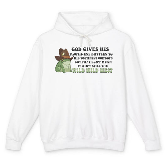 Cute Frog Cowboy Hat God Give Jesus Rodeo Howdy Cottagecore Unisex Lightweight Hoodie