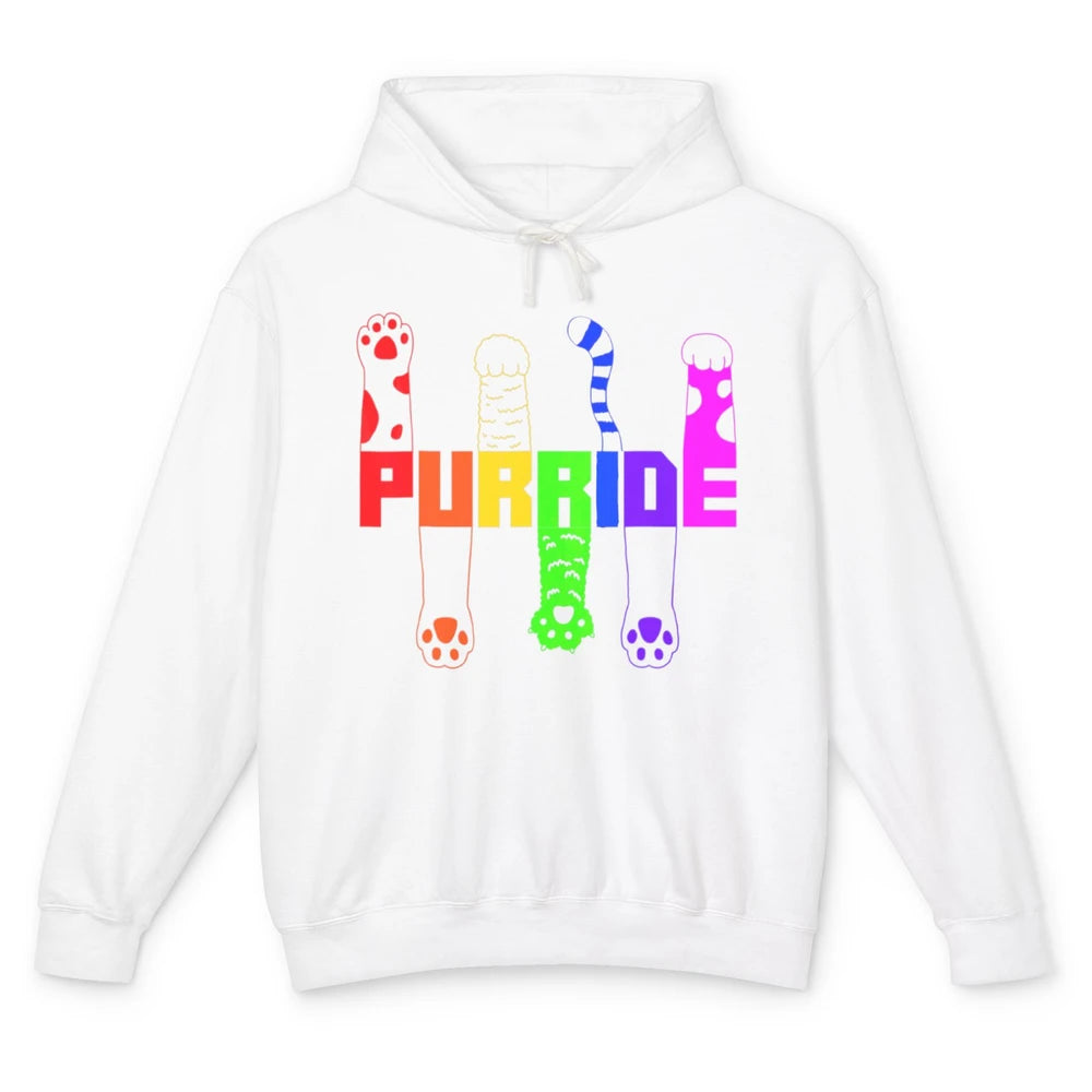 Kitten Purride Cat Paw LGBT Awareness Pride Month Rainbow Unisex Lightweight Hoodie