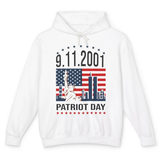 Never Forget 9-11-2001 American Flag Patriotic Memorial Day Unisex Lightweight Hoodie